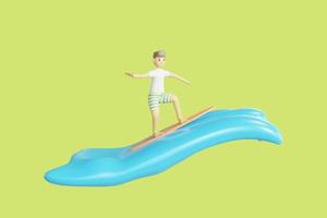 boy surf on melting waves. 3d rendering photo