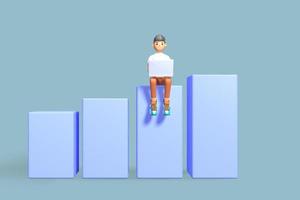 3d illustration male character working on laptop while sitting in chart. 3d rendering photo