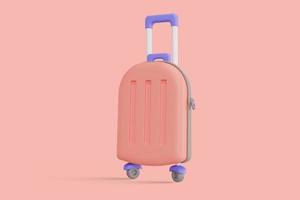 pink suitcase isolated on pink background. travel concept of baggage or luggage. 3d rendering photo