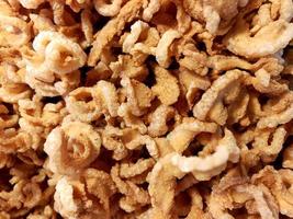 closeup and crop pork snack or pork scratching background. photo