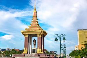 PHNOM PENH, CAMBODIA - AUGUST 02, 2017. A bronze statue of the late King Father Norodom Sihanouk Statue in Phnom Penh. photo