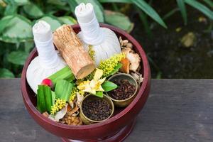 Thai traditional Herbal balls and herbs photo