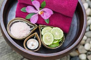 Thai traditional body care set and towels photo