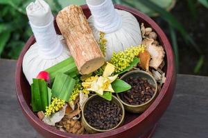 Thai traditional Herbal balls and herbs photo