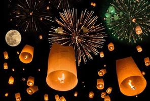 Hot Air floating lantern, Loy kratong festival, Thailand photo