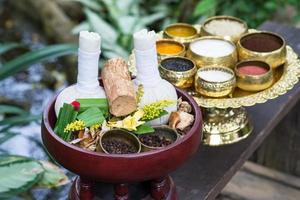 Thai traditional Herbal balls and herbs photo