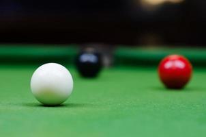 Three different colour snooker balls on the table photo
