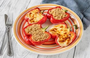 Quinoa and Cheese stuffed red bell peppers photo