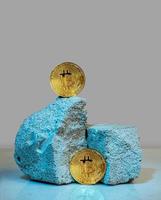 Bitcoin gold coin. Cryptocurrency virtual money BTC. Blockchain technology, Bitcoin mining concept. Stock Market Concept photo