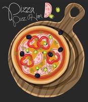 hand drawn pizza on cutting board. Vector