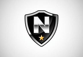 Initial letter N with shield icon logo design vector illustration. Shield with monogram alphabet