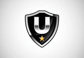 Initial letter U with shield icon logo design vector illustration. Shield with monogram alphabet