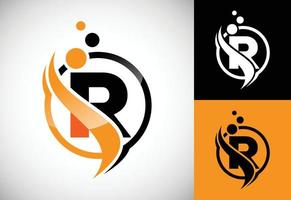 Initial letter R with the swoosh, biotech logo design concept. Logotype for science technology. vector