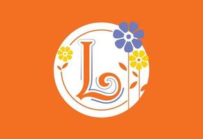 Floral monogram letter L. Initial alphabet with botanical elements. Floral alphabet vector design