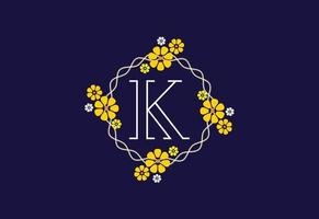 Floral monogram letter K. Initial alphabet with botanical elements. Floral alphabet vector design