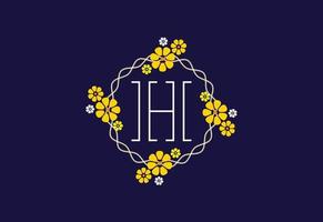 Floral monogram letter H. Initial alphabet with botanical elements. Floral alphabet vector design