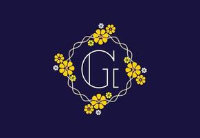 Floral monogram letter G. Initial alphabet with botanical elements. Floral alphabet vector design