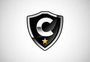 Initial letter C with shield icon logo design vector illustration. Shield with monogram alphabet
