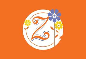 Floral monogram letter Z. Initial alphabet with botanical elements. Floral alphabet vector design