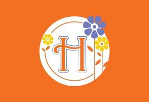 Floral monogram letter H. Initial alphabet with botanical elements. Floral alphabet vector design