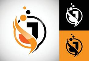 Initial letter J with the swoosh, biotech logo design concept. Logotype for science technology. vector