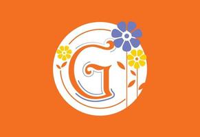 Floral monogram letter G. Initial alphabet with botanical elements. Floral alphabet vector design