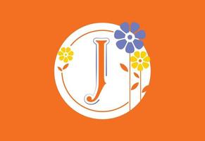 Floral monogram letter J. Initial alphabet with botanical elements. Floral alphabet vector design