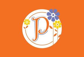 Floral monogram letter P. Initial alphabet with botanical elements. Floral alphabet vector design