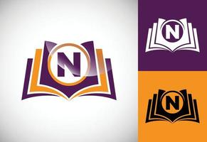 alfabeto inicial n con el libro. plantilla de diseño de logotipo de vector de libro creativo, logotipo de educación