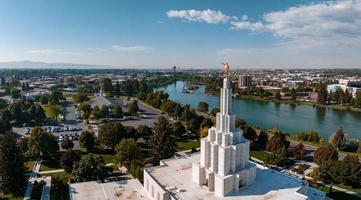 Aerial view of the Temple in the middle of the city. photo