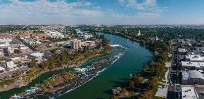 Aerial view of the water fall that the city of Idaho Falls, ID USA is named after. photo