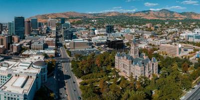 Aerial panoramic view of the Salt Lake City skyline Utah photo