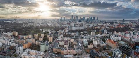 Panoramic aerial view of the modern skyscrapers and business center in Warsaw. photo