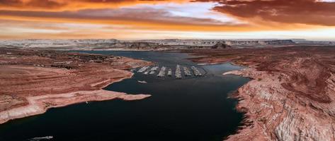 Aerial top view of lake Powell and Glen Canyon in Arizona. photo