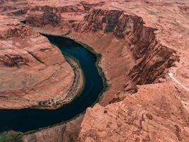 Panorama of Horseshoe Bend, Page Arizona. The Colorado River and a land mass made of orange sandstone. photo