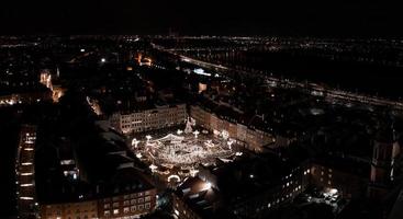 Aerial Christmas night of the Warsaw old town. photo