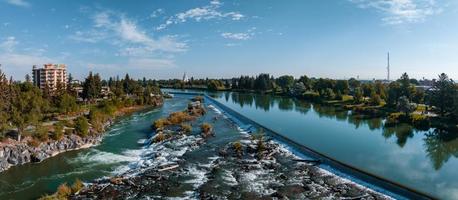Aerial view of the water fall that the city of Idaho Falls, ID USA is named after. photo