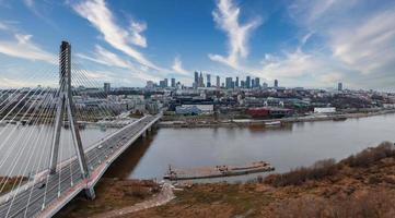 Aerial panorama of Warsaw, Poland with Swietokrzyski Bridge photo