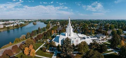 Aerial view of the Temple in the middle of the city. photo