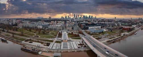 Panoramic aerial view of the modern skyscrapers and business center in Warsaw. photo