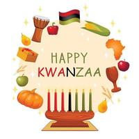 ilustración de saludos felices de kwanzaa para la celebración del festival afroamericano de la cosecha vector