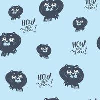 Seamless Pattern of Cartoon Bear Face Design on White Background, vector