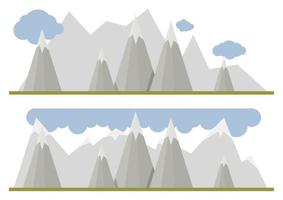 Set of 2 types of stripes of gray geometric simple mountains with blue clouds vector