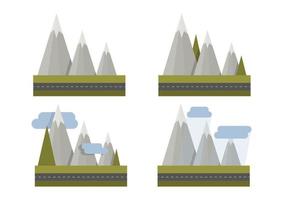 Set of simple geometric gray mountains with clouds and rain vector