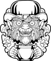 mythological evil leprechaun, contour illustration vector