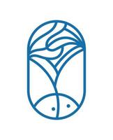 icono de logotipo de línea de pescado de río o mar redondo vectorial azul. silueta de línea abstracta moderna simple para diseño culinario de mariscos o tienda de sushi monoline vector