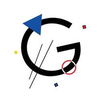 Capital letter G made up of simple geometric shapes, in Suprematism style