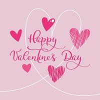 Cute greeting card in delicate pink colors for Valentine's Day. Drawn hearts and beautiful lettering. vector