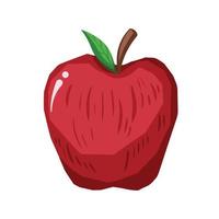 Red fresh apple vector illustration with leaf isolated on plain white background. Fruit plant food cartoon drawing with simple flat art style and colors without outline.