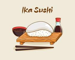 ilustración de dibujos animados de sushi ika vector